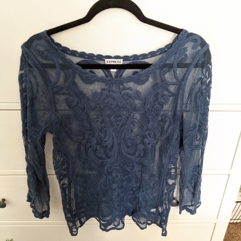 Express sheer lace embroidered blouse